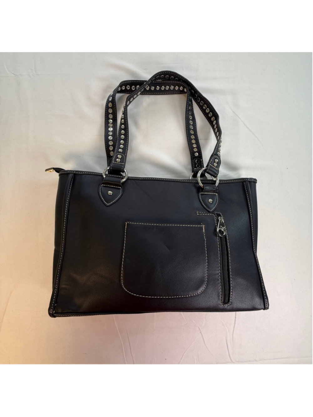 Montana West Black Floral Embroidered Rhinestone Studded Western Tote Handbag - Picture 2 of 11